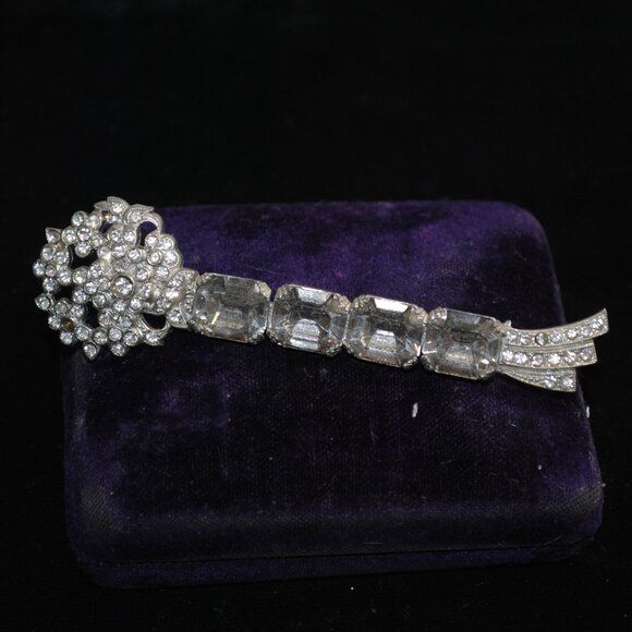 Large Antique/Vintage 1920s-30s Rhinestone Bouquet Comet Brooch - Picture 1 of 9